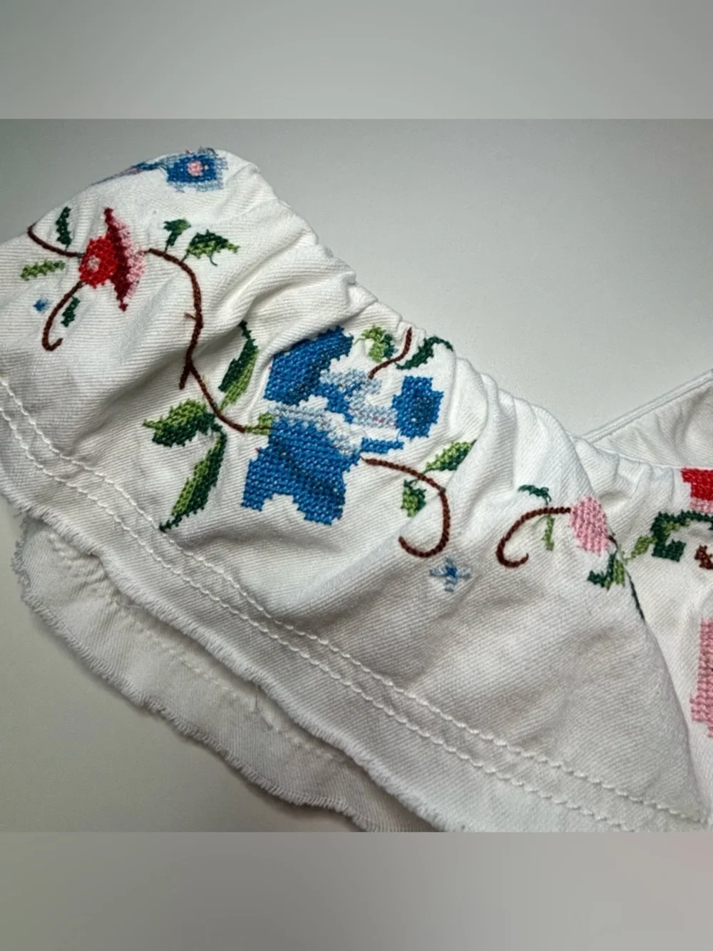 Anthropologie Pilcro Embroidered Blouse L Ivory Floral Boho Romantic Cottagecore - Picture 8 of 12